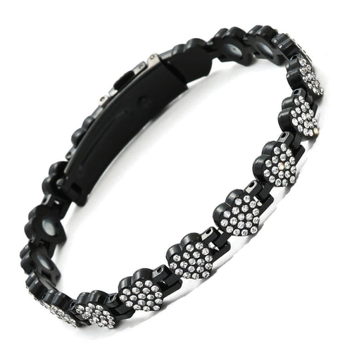 Fashionable, Light-Luxury Lucky Clover Alloy Diamond-Encrusted Single-Row Magnetic Bracelet For Women