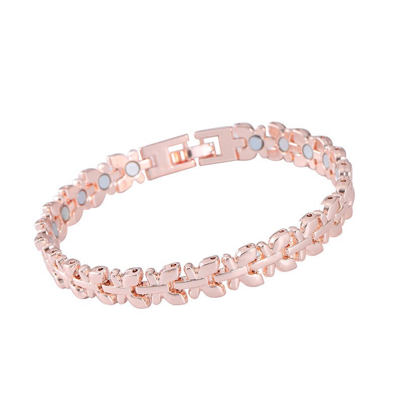 Fashionable, Light-Luxury Lucky Clover Alloy Diamond-Encrusted Single-Row Magnetic Bracelet For Women